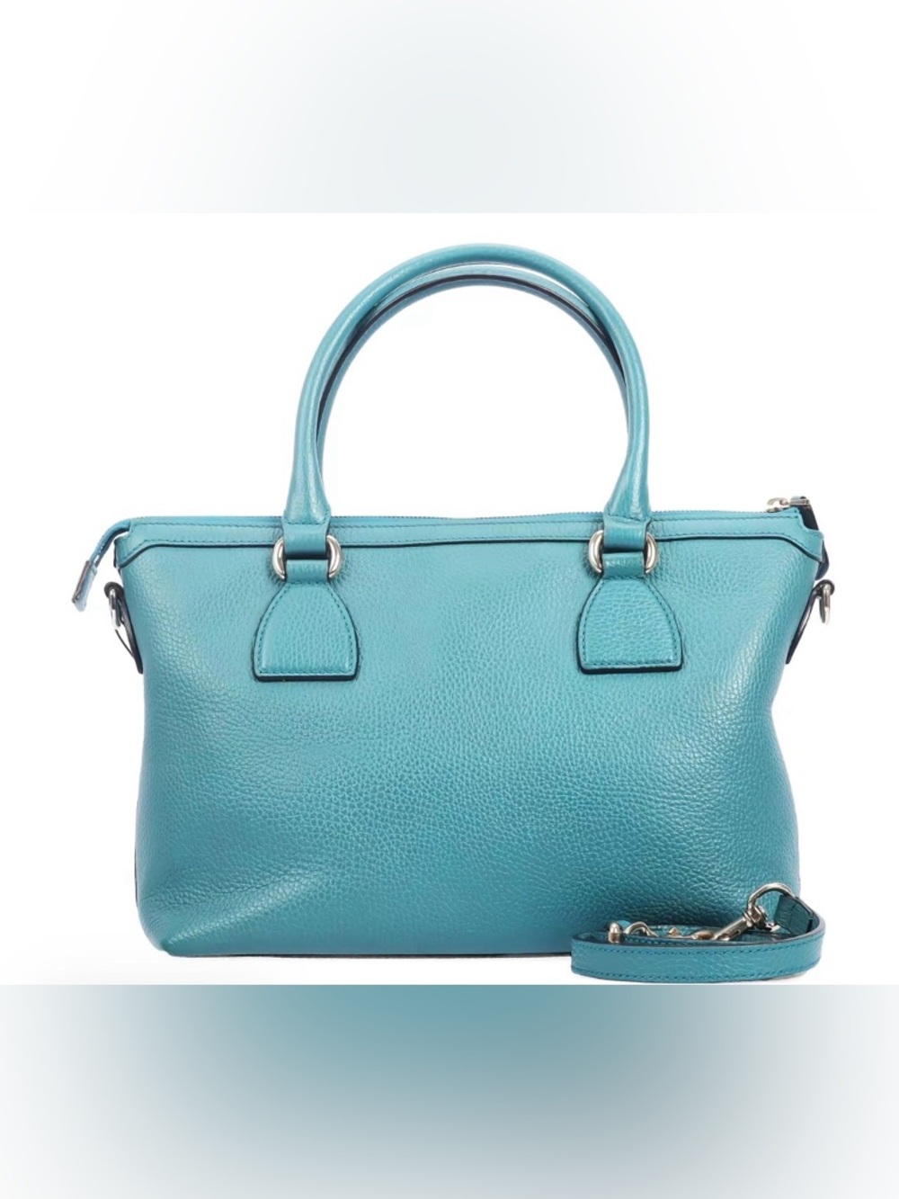 Teal Leather Satchel Handbag with Gold Hardware